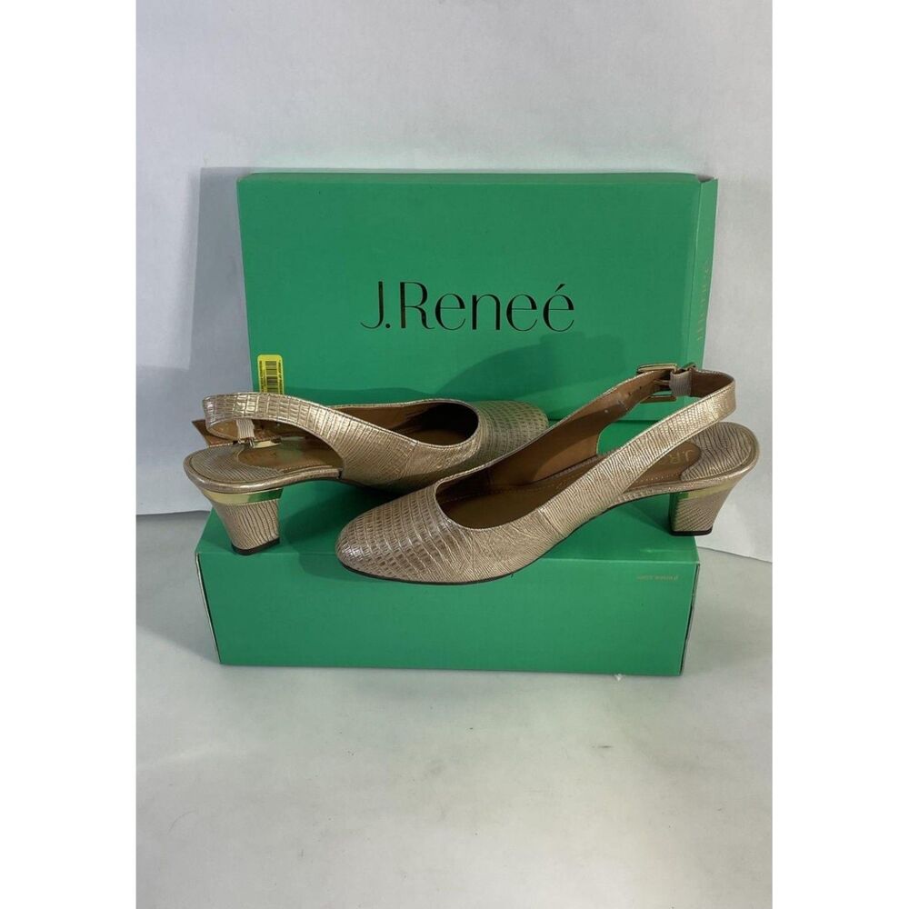 J. Renee' Pearl Beige Lizard Print Patent Leather Slingback Pumps Size 8.5M
